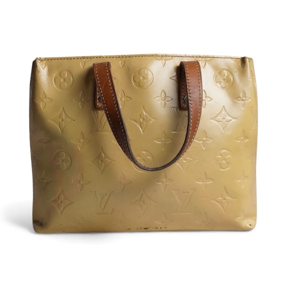 Louis Vuitton Gold Monogram Vernis Tote Vachetta Handles Patent Leather Vintage